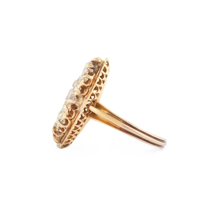 Rings Victorian Navette Old Mine Cut Diamond And 12k Gold Ring Antique