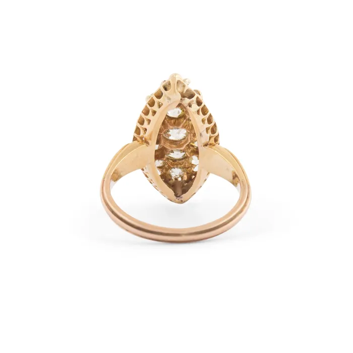 Rings Victorian Navette Old Mine Cut Diamond And 12k Gold Ring Antique