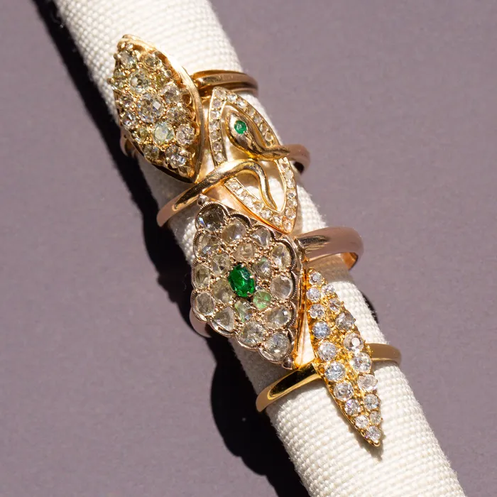 Rings Victorian Navette Old Mine Cut Diamond And 12k Gold Ring Antique