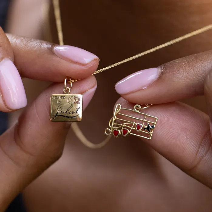 Romeo To Juliet Love Letter 14k Gold and Enamel Charm Vintage Earrings