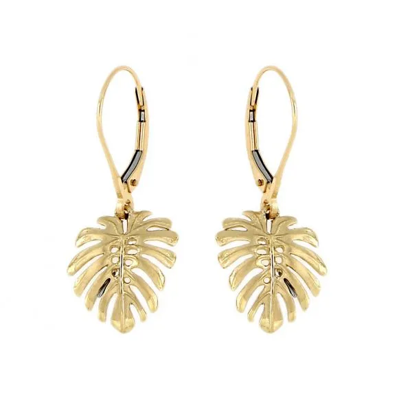 Rosa Marianas 14KT Solid Yellow Gold Medium Monstera Leaf Earrings with Lever Back Earrings