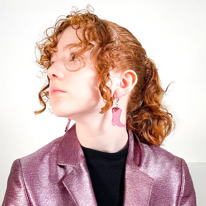 Space Cowboy Boot Earrings Mirror Pink VincaUSA Earrings