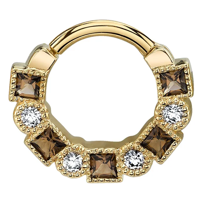 Talus Hinge Ring in Gold with Smoky Quartz White CZs Body Vision BVLA Rings