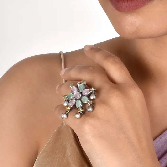 Teejh Arundati Multicolor Silver Oxidised Ring Teejh Rings