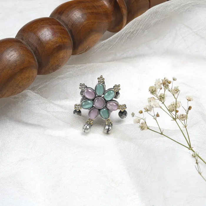 Teejh Arundati Multicolor Silver Oxidised Ring Teejh Rings Teejh Arundati Multicolor Silver Oxidised Ring Teejh Rings