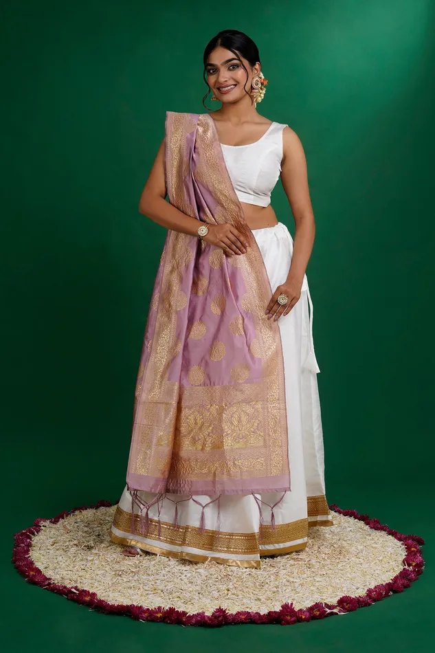 Teejh Devi Mauve Banarasi Dupatta Teejh Earrings