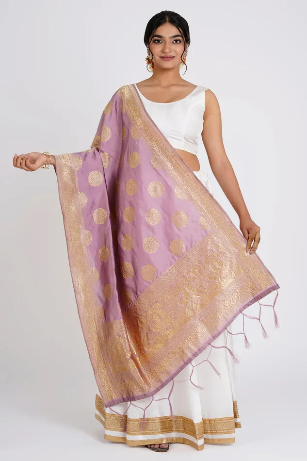 Teejh Devi Mauve Banarasi Dupatta Teejh Earrings