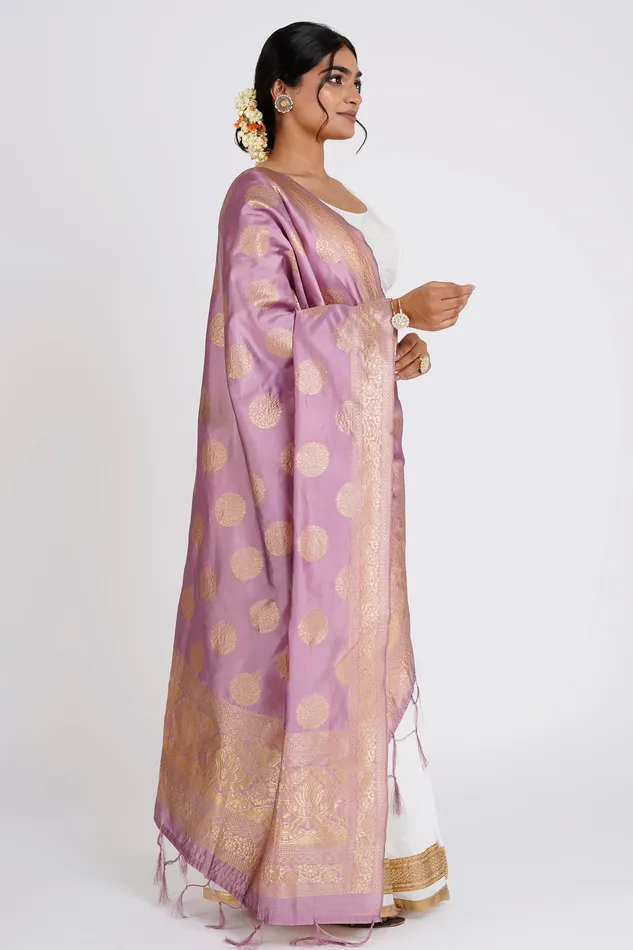 Teejh Devi Mauve Banarasi Dupatta Teejh Earrings