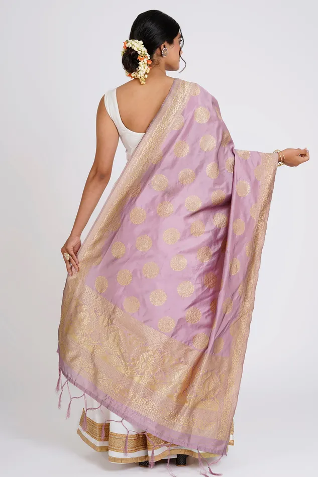 Teejh Devi Mauve Banarasi Dupatta Teejh Earrings