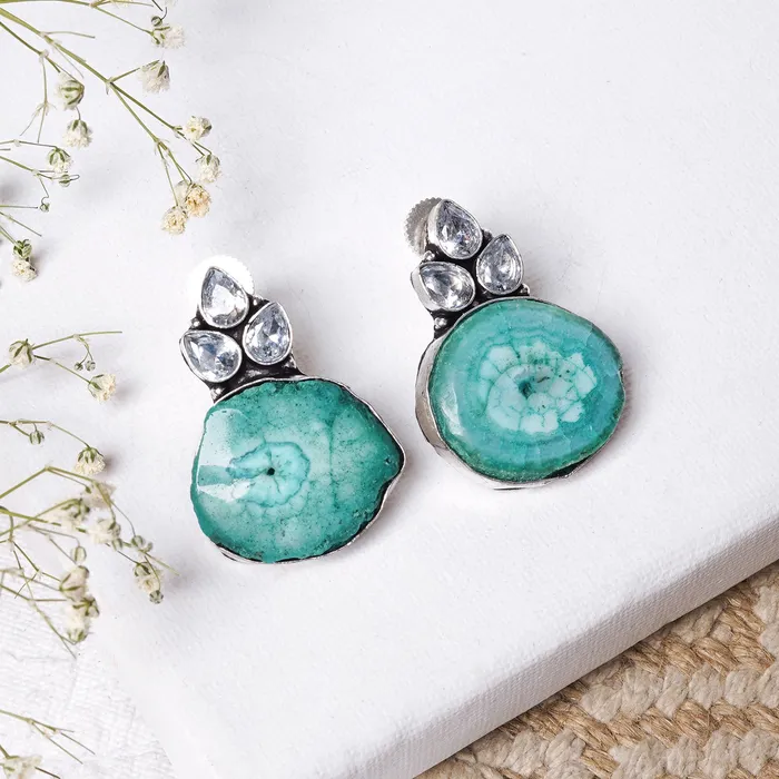 Teejh Earrings Teejh Harika Sea Blue Silver Oxidised Earring