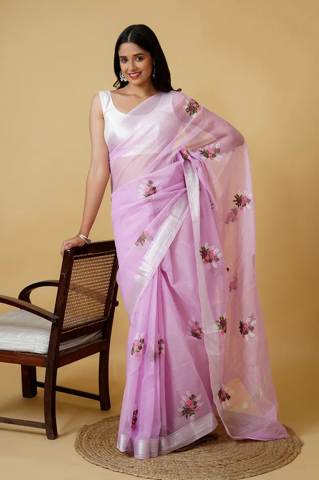 Teejh Earrings Teejh Ishika Kota Embroidered Saree