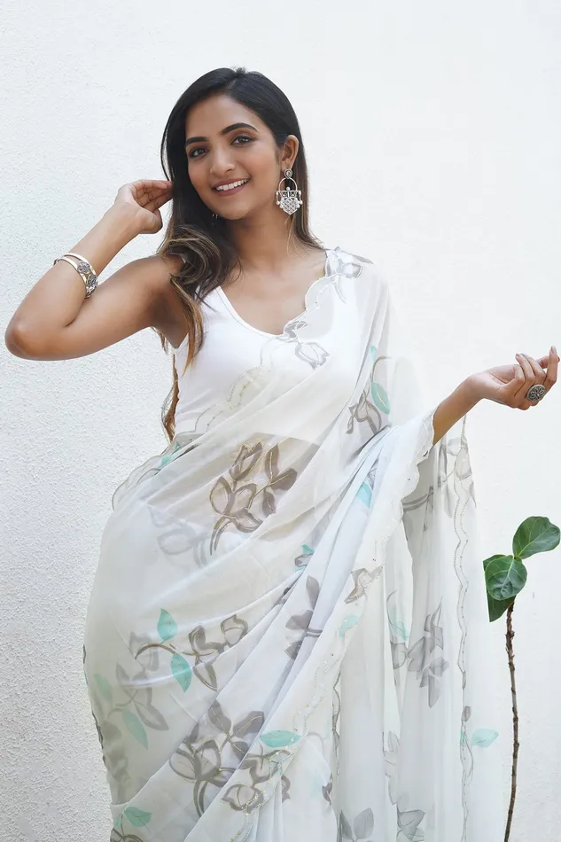 Teejh Forest Fern Chiffon Saree Teejh Rings