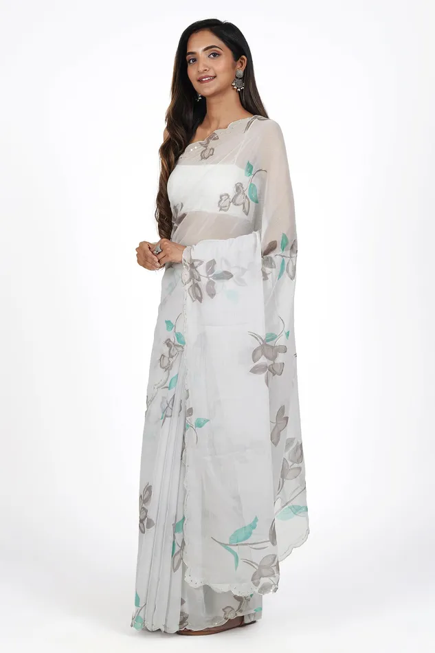 Teejh Forest Fern Chiffon Saree Teejh Rings