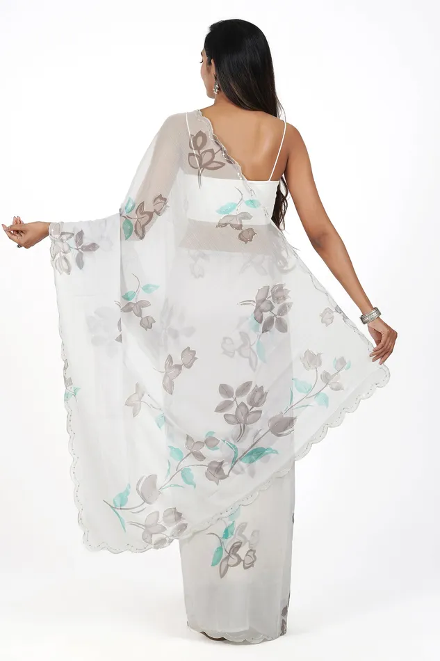 Teejh Forest Fern Chiffon Saree Teejh Rings