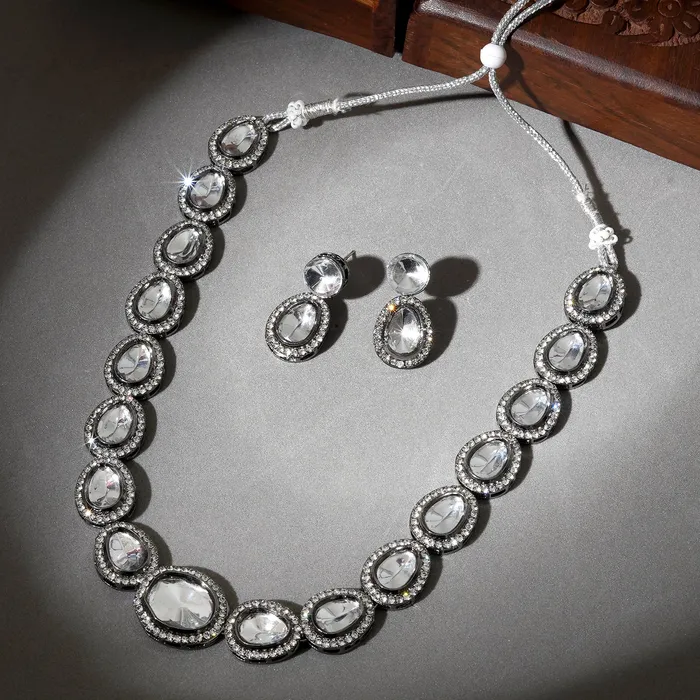 Teejh Kanak Silver Oxidised Uncut Polki Set Teejh Rings