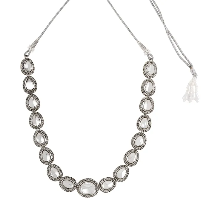 Teejh Kanak Silver Oxidised Uncut Polki Set Teejh Rings