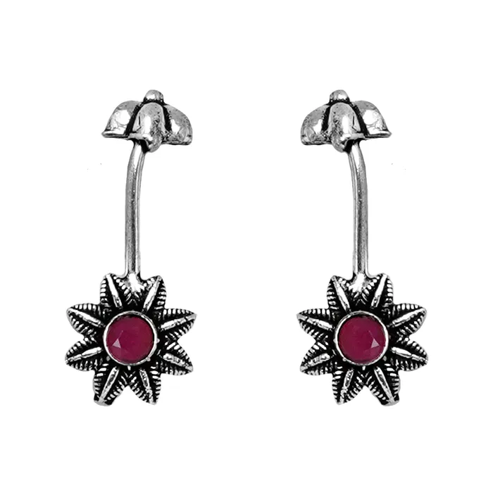 Teejh Krisha Red Stone Silver Oxidsed Clip On Bugadi Teejh Rings Teejh Krisha Red Stone Silver Oxidsed Clip On Bugadi Teejh Rings