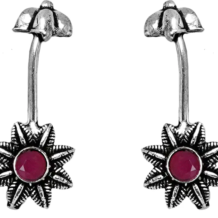 Teejh Krisha Red Stone Silver Oxidsed Clip On Bugadi Teejh Rings Teejh Krisha Red Stone Silver Oxidsed Clip On Bugadi Teejh Rings