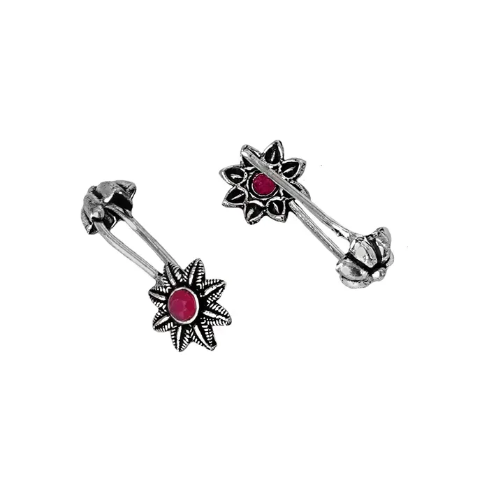 Teejh Krisha Red Stone Silver Oxidsed Clip On Bugadi Teejh Rings Teejh Krisha Red Stone Silver Oxidsed Clip On Bugadi Teejh Rings