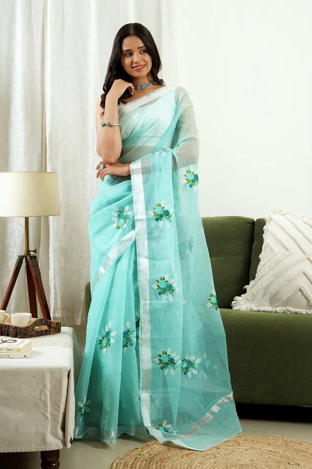 Teejh Preksha Kota Embroidered Saree Teejh Earrings
