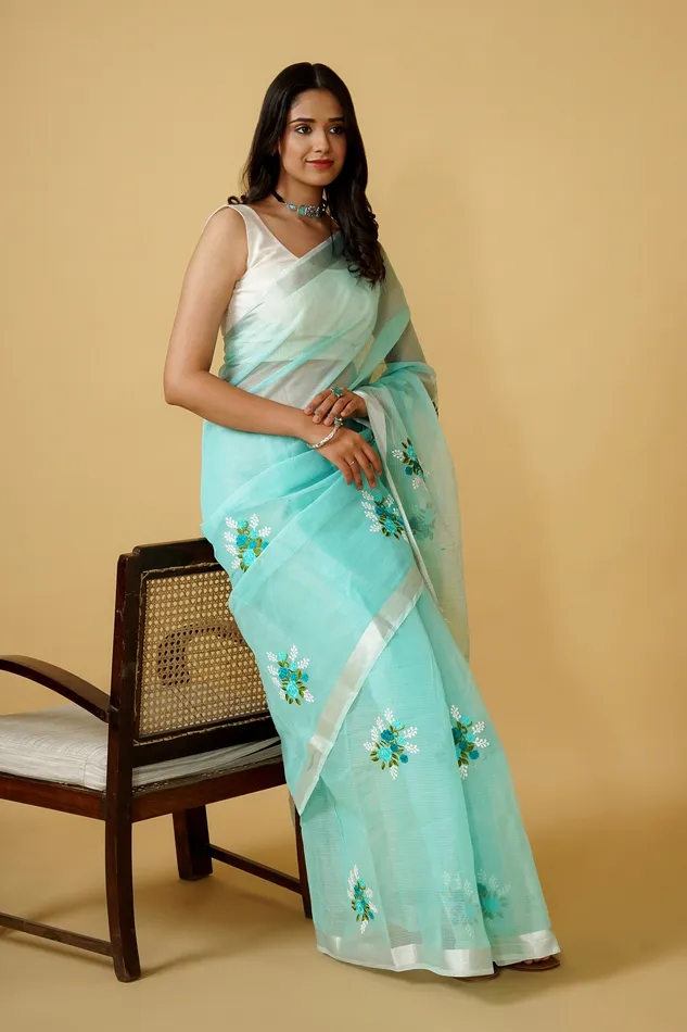 Teejh Preksha Kota Embroidered Saree Teejh Earrings