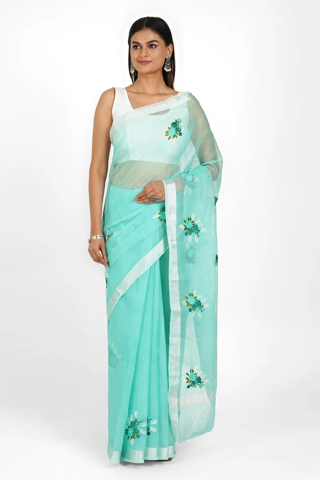 Teejh Preksha Kota Embroidered Saree Teejh Earrings