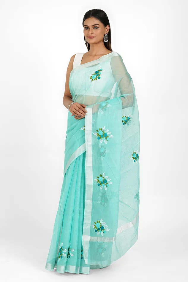 Teejh Preksha Kota Embroidered Saree Teejh Earrings