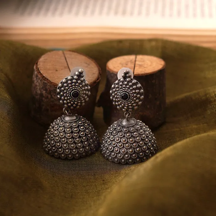 Teejh Rings Teejh Dharvi Black Stone Antique Silver Jhumki