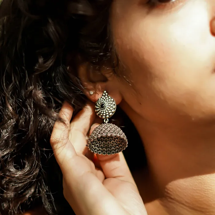 Teejh Rings Teejh Dharvi Black Stone Antique Silver Jhumki