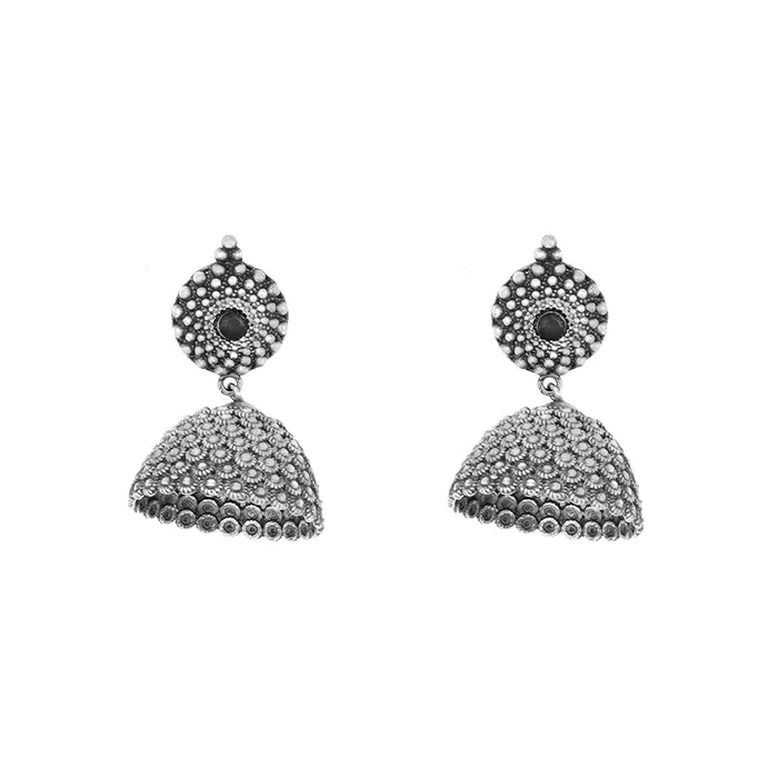 Teejh Rings Teejh Dharvi Black Stone Antique Silver Jhumki