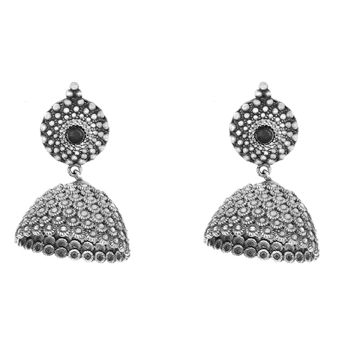 Teejh Rings Teejh Dharvi Black Stone Antique Silver Jhumki