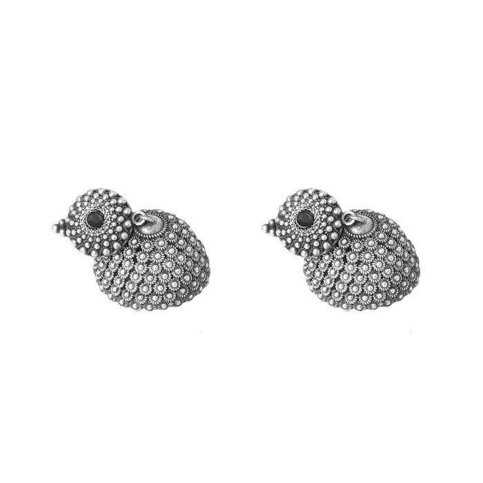 Teejh Rings Teejh Dharvi Black Stone Antique Silver Jhumki