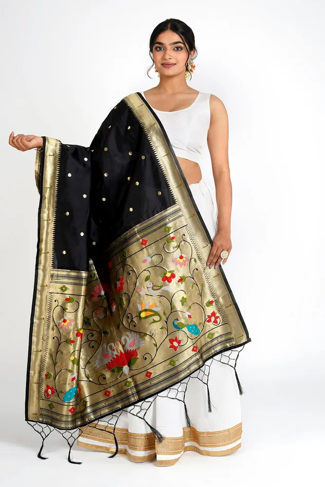 Teejh Rings Teejh Durga Black Banarasi Dupatta