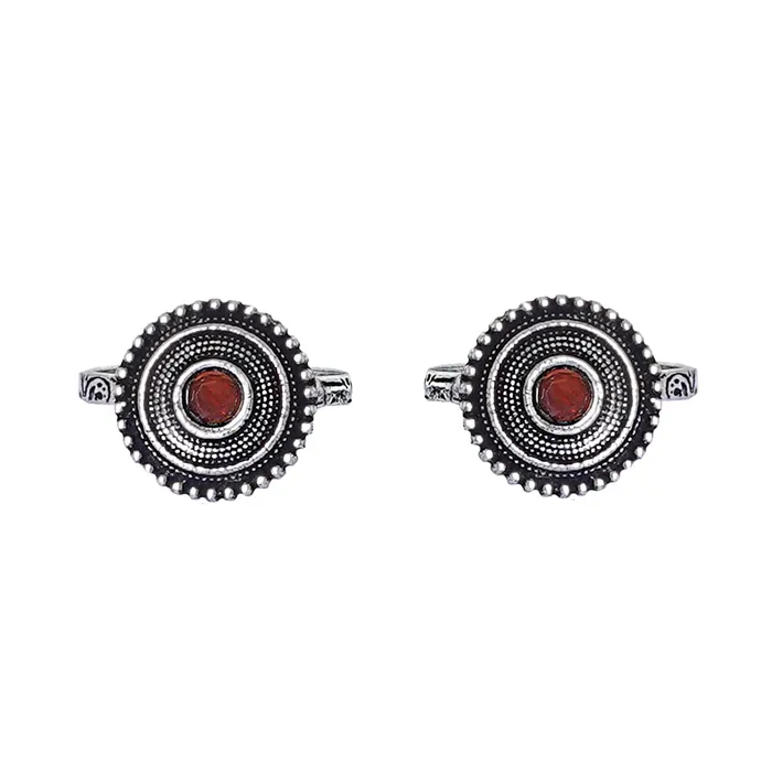 Teejh Rings Teejh Shaanvi Orange Stone Silver Oxidised Toe Rings Teejh Rings Teejh Shaanvi Orange Stone Silver Oxidised Toe Rings