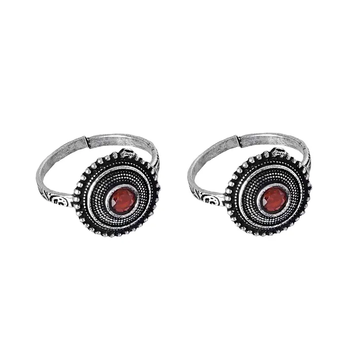 Teejh Rings Teejh Shaanvi Orange Stone Silver Oxidised Toe Rings Teejh Rings Teejh Shaanvi Orange Stone Silver Oxidised Toe Rings