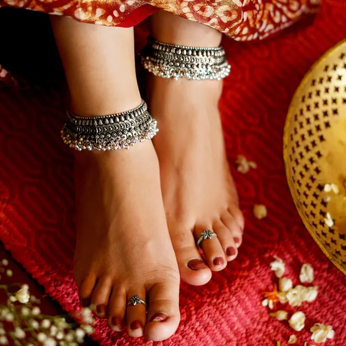 Teejh Roma Coin Silver Oxidized Ghungroo Anklets Teejh Rings