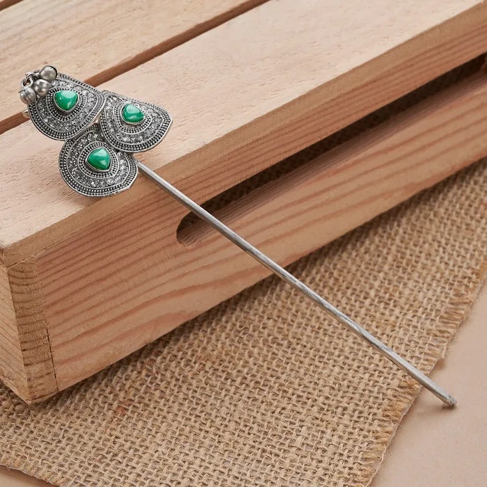 Teejh Sanika Silver Turquoise Juda Stick Teejh Necklaces