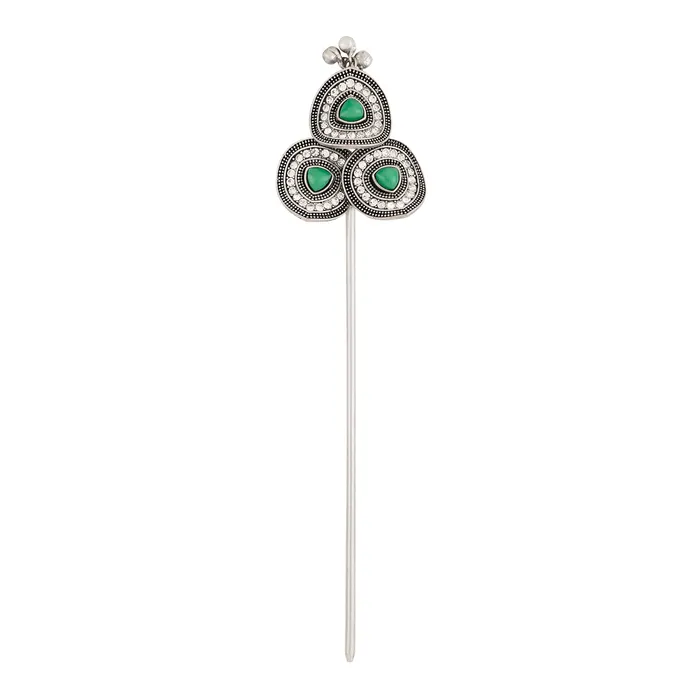 Teejh Sanika Silver Turquoise Juda Stick Teejh Necklaces
