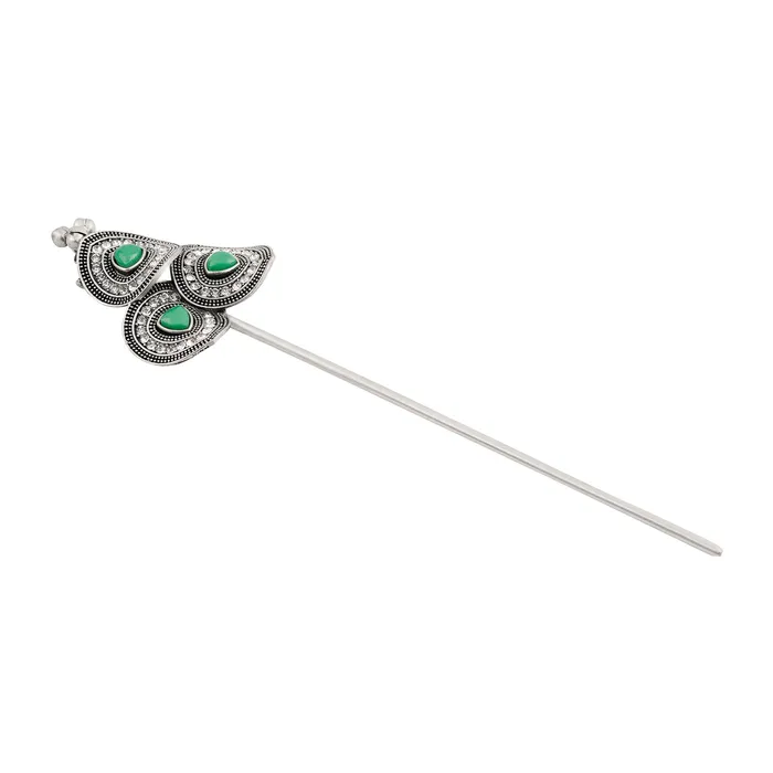Teejh Sanika Silver Turquoise Juda Stick Teejh Necklaces