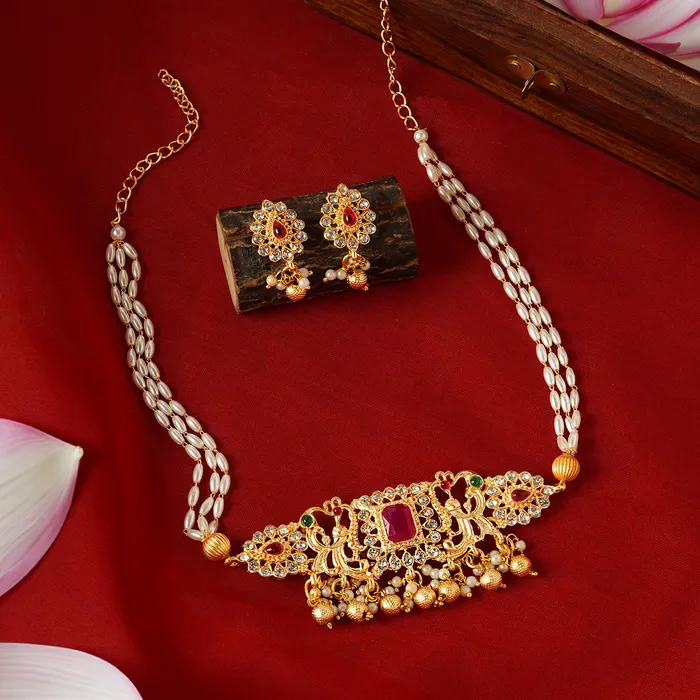 Teejh Teejh Motif Gold and Pearl Chain necklace Necklaces