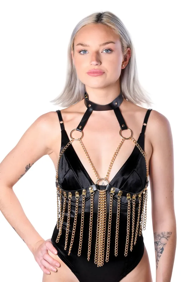 THE LUMI SHOP Black Gold Harness Chain Top Necklaces