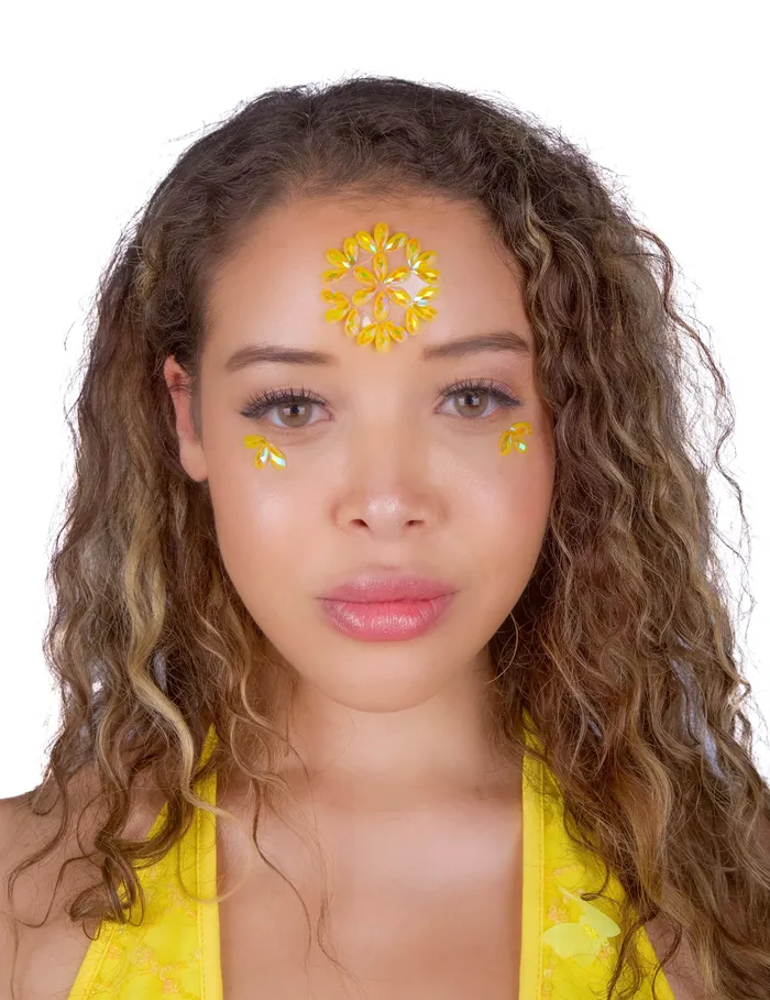 THE LUMi SHOP Earrings Yellow Blossom Rhinestone Crystal Face Jewels
