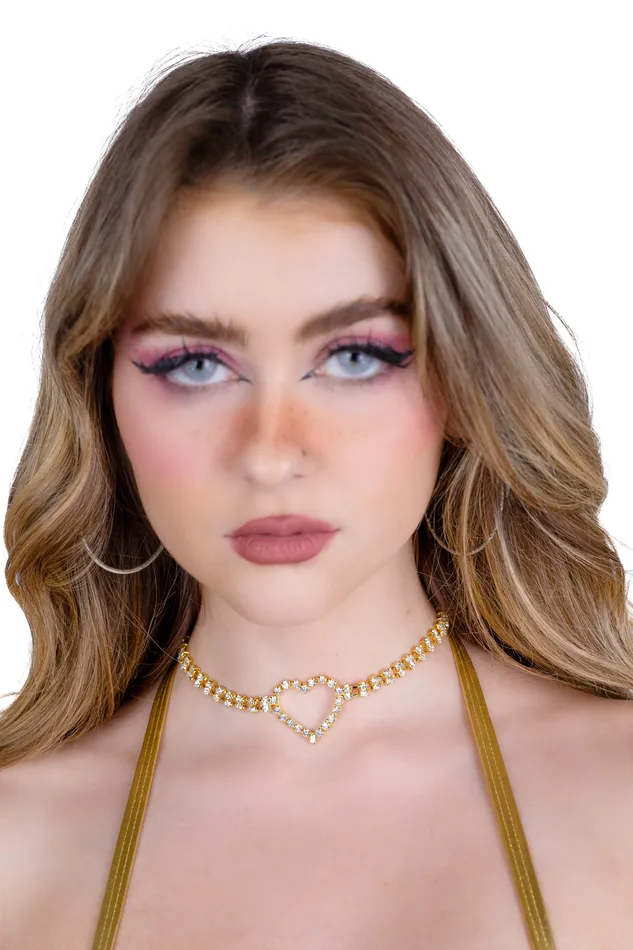 THE LUMI SHOP Necklaces Gold Heart Rhinestone Necklace