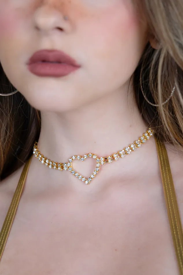 THE LUMI SHOP Necklaces Gold Heart Rhinestone Necklace THE LUMI SHOP Necklaces Gold Heart Rhinestone Necklace