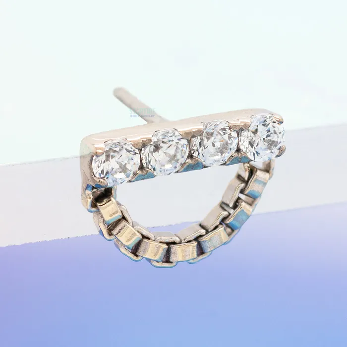 threadless 4 Gem Bar End with Box Chain in White Gold with ProngSet BrilliantCut Gems Anatometal Necklaces