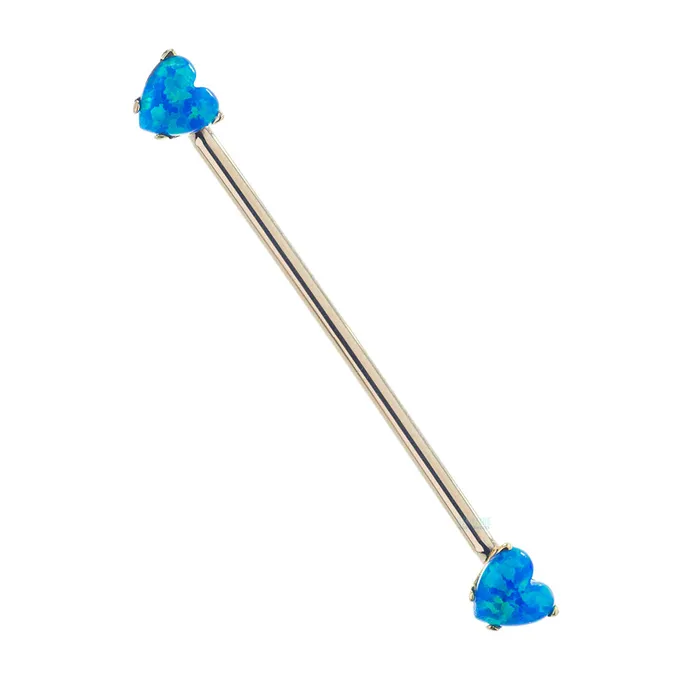 threadless HeartCut Opal Cabochon SideSet Industrial Barbell in Yellow Gold Anatometal Rings