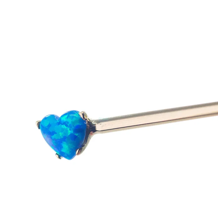 threadless HeartCut Opal Cabochon SideSet Industrial Barbell in Yellow Gold Anatometal Rings