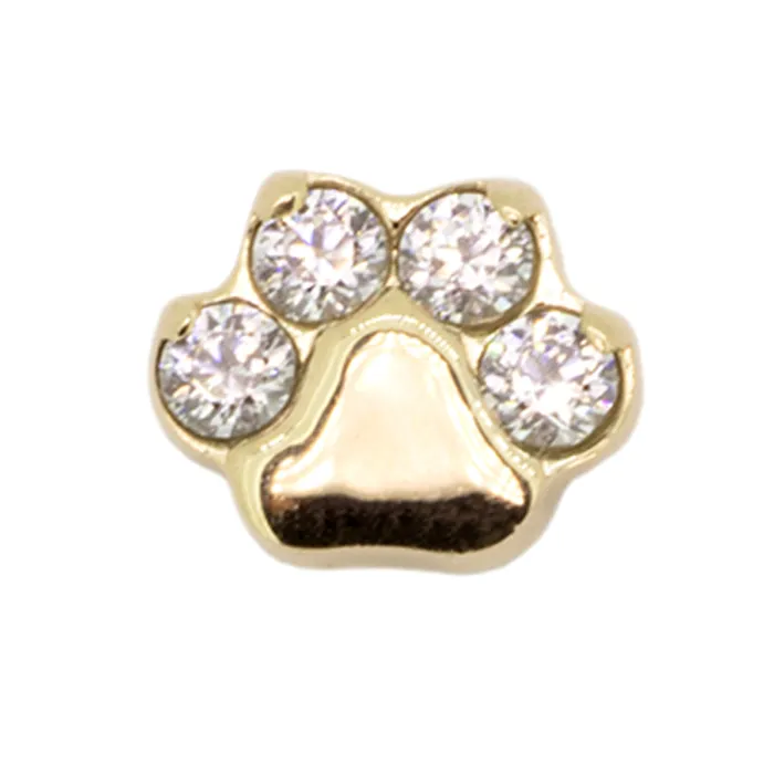 threadless Paw Print with Faceted Gems End in Gold Industrial Strength IS Earrings threadless Paw Print with Faceted Gems End in Gold Industrial Strength IS Earrings
