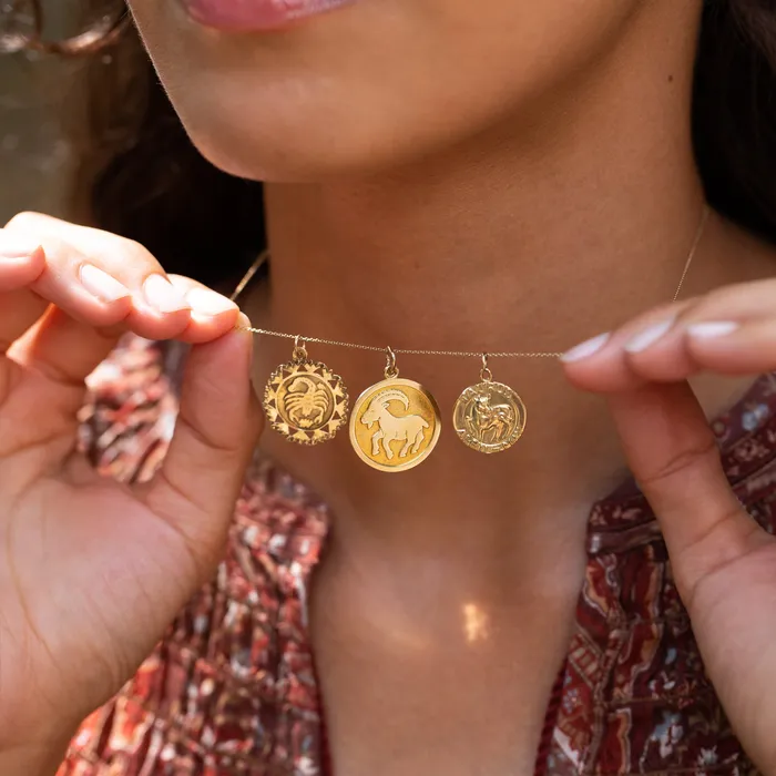Vintage Charm Necklaces English Capricorn 9K Gold Zodiac Charm