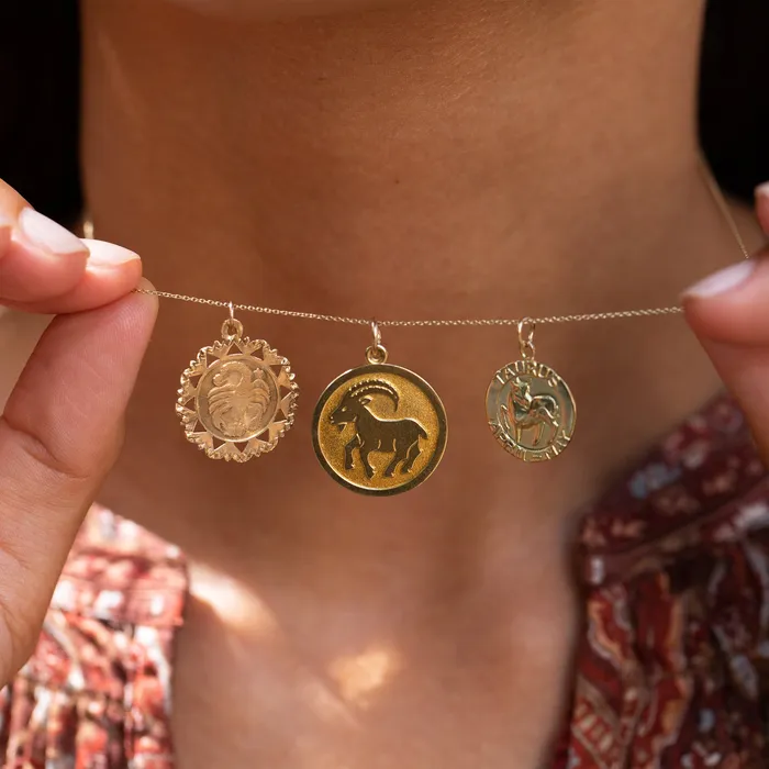 Vintage Charm Necklaces English Capricorn 9K Gold Zodiac Charm
